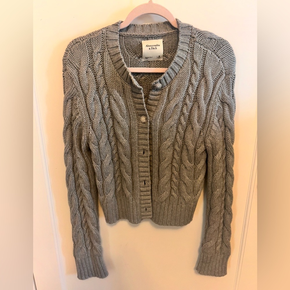 Abercrombie & Fitch Cable Knit Cardigan in Gray